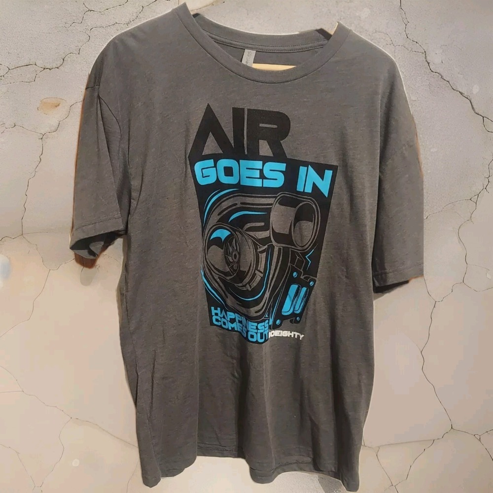 Next level Apparel  Tshirt Air Goes In Happiness Comes‎ Out Logo Size XL Grey